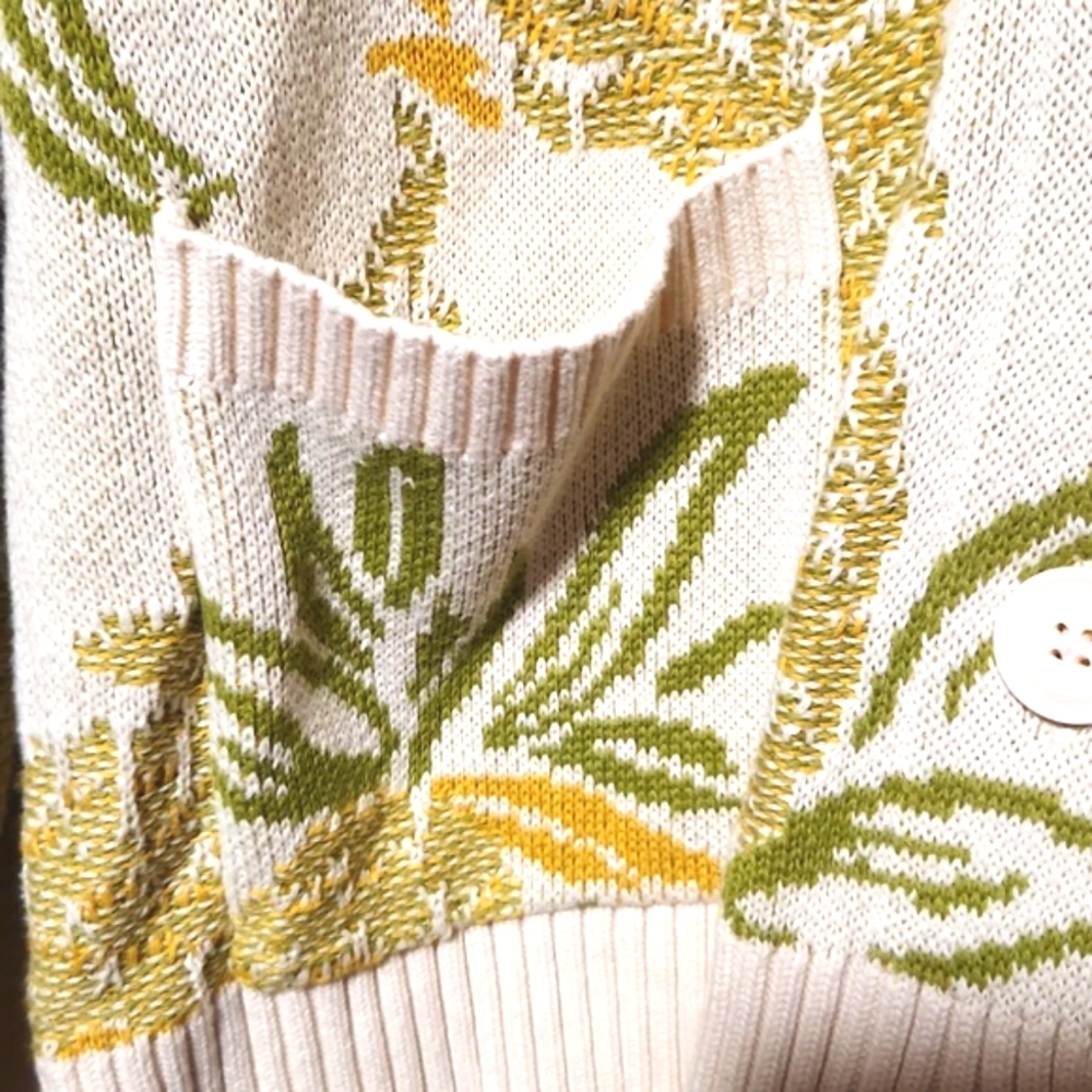 Maeve Anthropology Tropical Pineapple Knit 100% Cotton Cardigan Size M Like New - Picture 9 of 14